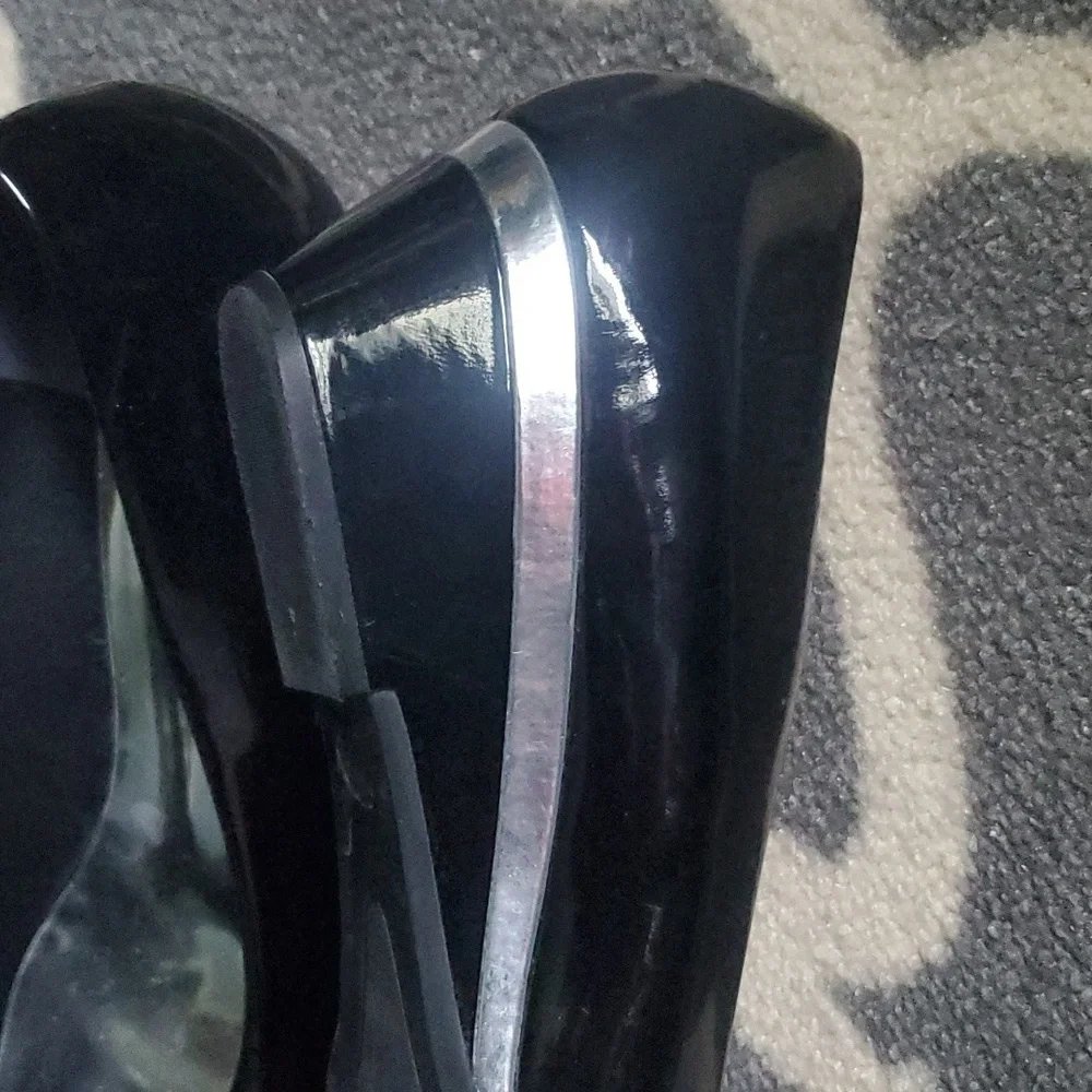 Talbots Black Silver Patent Leather Wedge Heel Shoes